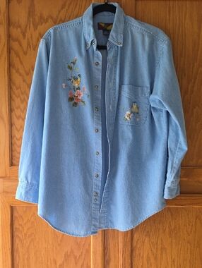 Set Of Denim Shirt And Pink Tee with Bird Graphics